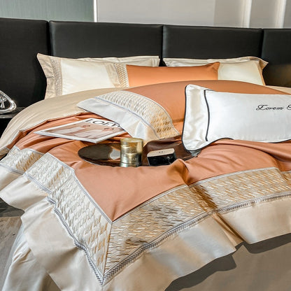 Luxury White Gold Embroidered Hotel Grade Duvet Cover Set, Egyptian Cotton 600TC Bedding Set