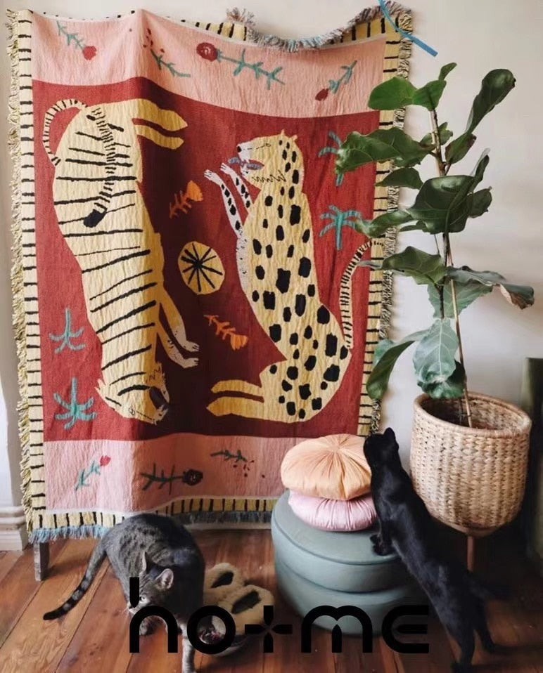 Tiger and Flower Boho Carpet and Tapestry