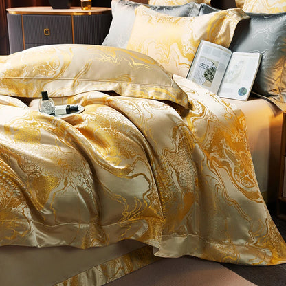 Black Gold Marble Art Luxury Satin Jacquard Soft Silky Duvet Cover Egyptian Cotton Bedding Set