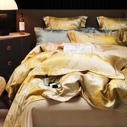 Black Gold Marble Art Luxury Satin Jacquard Soft Silky Duvet Cover Egyptian Cotton Bedding Set