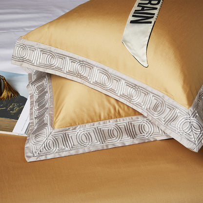 Champagne Gold Premium Chic Embroidered Duvet Cover Set, Egyptian Cotton 1000TC Bedding Set