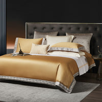 Thumbnail for Champagne Gold Premium Chic Embroidered Duvet Cover Set, Egyptian Cotton 1000TC Bedding Set