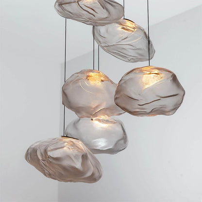 Premium Clear Smoky Cloud Grey Blown Glass Chandelier Lighting Hanging Lamp Decorative