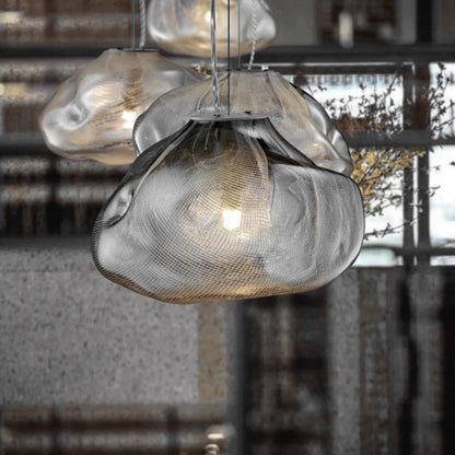 Premium Clear Smoky Cloud Grey Blown Glass Chandelier Lighting Hanging Lamp Decorative