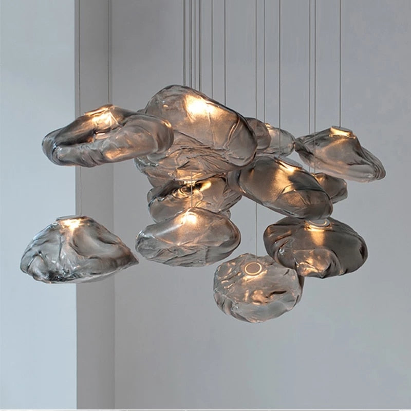 Premium Clear Smoky Cloud Grey Blown Glass Chandelier Lighting Hanging Lamp Decorative
