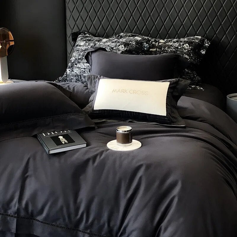 Deep Grey Premium European Hotel Grade Duvet Cover Set, 1000TC Cotton Brushed Bedding Set