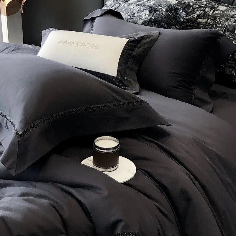 Deep Grey Premium European Hotel Grade Duvet Cover Set, 1000TC Cotton Brushed Bedding Set