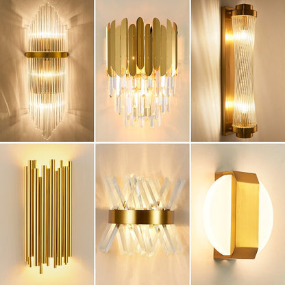 Vintage Gold Crystal Wall Lamp Indoor Wall Lighting for Bedroom Living Room Decoration