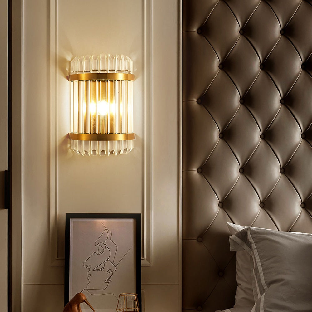 Vintage Gold Crystal Wall Lamp Indoor Wall Lighting for Bedroom Living Room Decoration