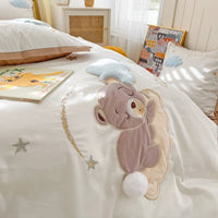 Thumbnail for Brown Kids Good Night Bear Star Kids Embroidered Duvet Cover Set, 100% Washed Cotton Bedding Set