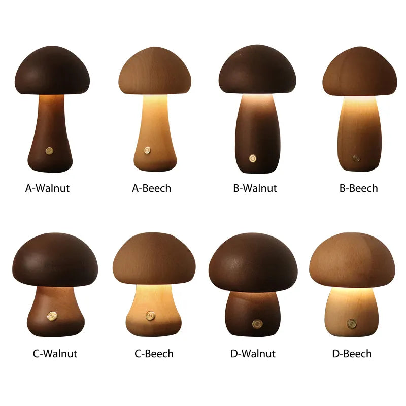 Small Cute Mushroom LED Lighting Wooden Room Decoration Lamp