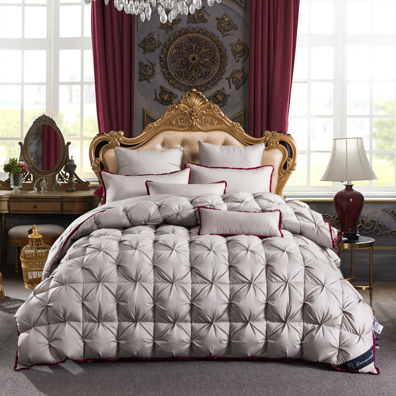 Grey Red Filling Goose Down Comforter Handwork, W1508 Cotton 100%, Twin/Full/Queen/King