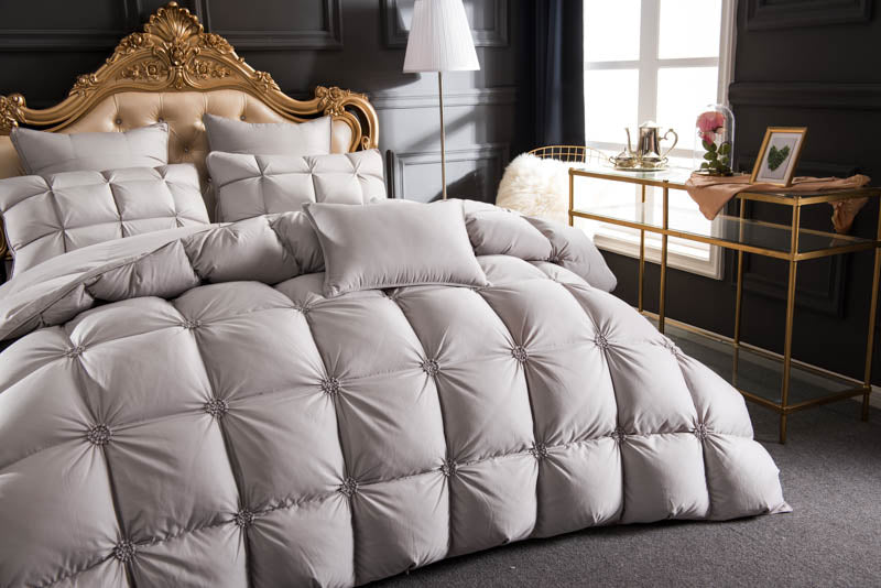 Royal Grey Luxury Filling Goose Down Comforter , W1503 Cotton 100%, Full/Queen/King