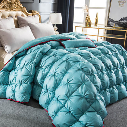 Turquoise Red Filling Goose Down Comforter Handwork, W1506 Cotton 100%, Twin/Full/Queen/King