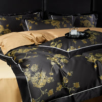 Thumbnail for Black Gold Flower Europe Digital Printing Luxury Soft Duvet Cover Set, 1000TC Egyptian Cotton Bedding Set