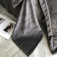 Thumbnail for Black Dark Grey Flowers Embroidery Modern Duvet Cover Set, Velvet Fleece Bedding Set