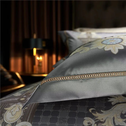 Dark gray Luxury Silky Satin Egyptian Cotton 1000TC Jacquard Woven Duvet Cover Bedding Set