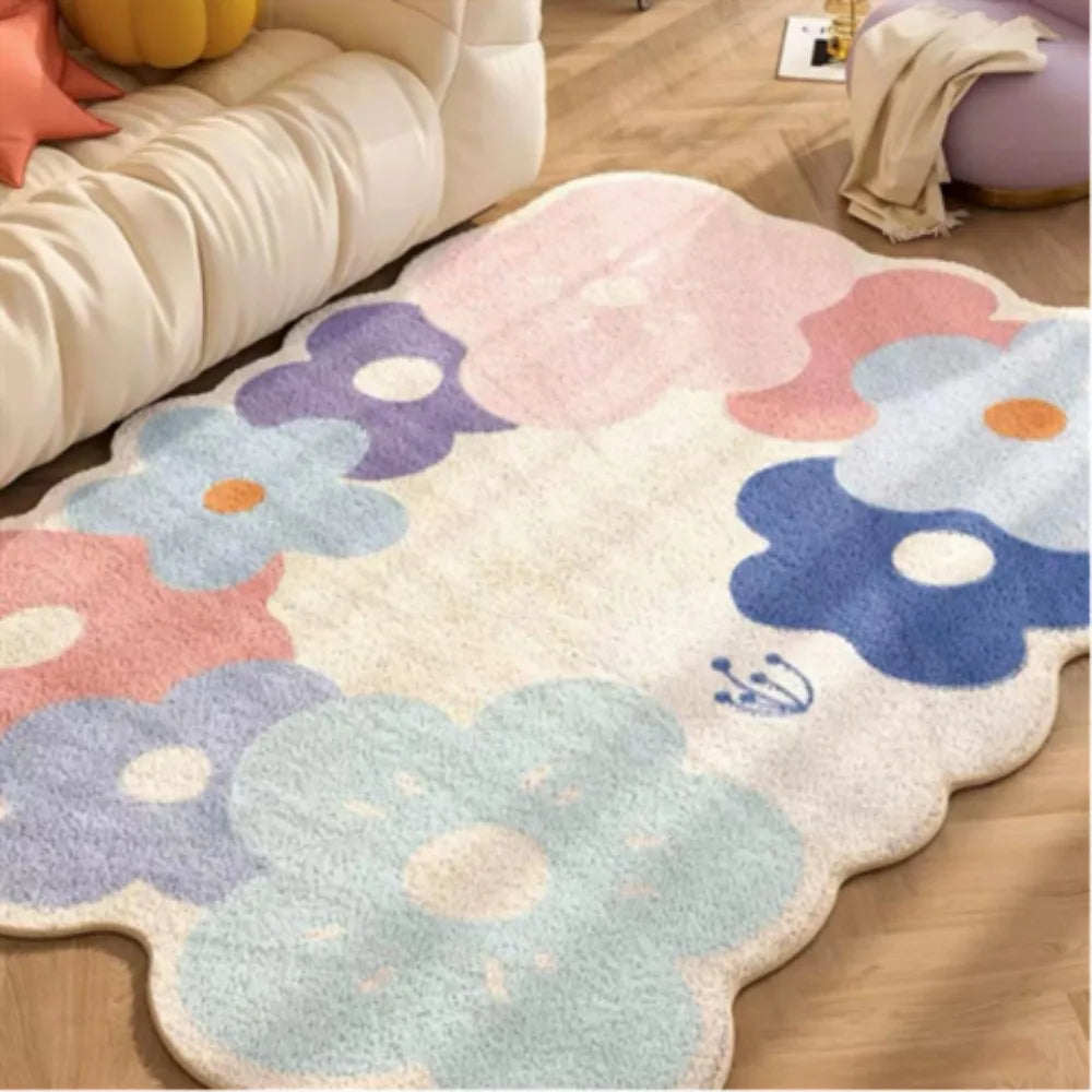 Cute Colorful Flower Thickened Decorative Rug Carpet Large Area Living Room
