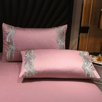 Thumbnail for Elegant Chic Pink Burgundy Lace Soft Royal Duvet Cover Set, Egyptian Cotton 600TC Bedding Set