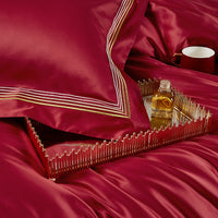 Thumbnail for Red Burgundy Champaign Luxury Embroidered Silky Soft Duvet Cover Set, Egyptian cotton 1200TC Bedding Set