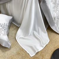 Thumbnail for White Blue Embroidered Chic Wedding Duvet Cover Set, Bamboo Fiber 800TC Bedding Set