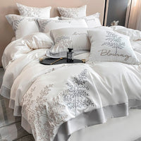Thumbnail for White Blue Embroidered Chic Wedding Duvet Cover Set, Bamboo Fiber 800TC Bedding Set