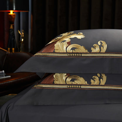 Black Gold Luxury Baroque Royal Embroidered Duvet Cover Set, 1000TC Egyptian Cotton Bedding Set