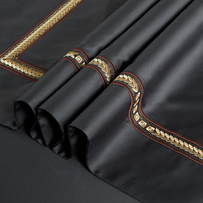 Black Gold Luxury Baroque Royal Embroidered Duvet Cover Set, 1000TC Egyptian Cotton Bedding Set