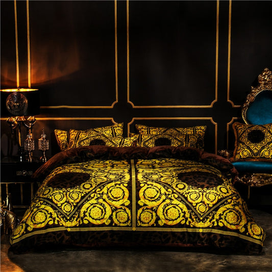 Royal European Luxury Classic Thick Duvet Cover Set, Velvet Fleece Fabric Bedding Set