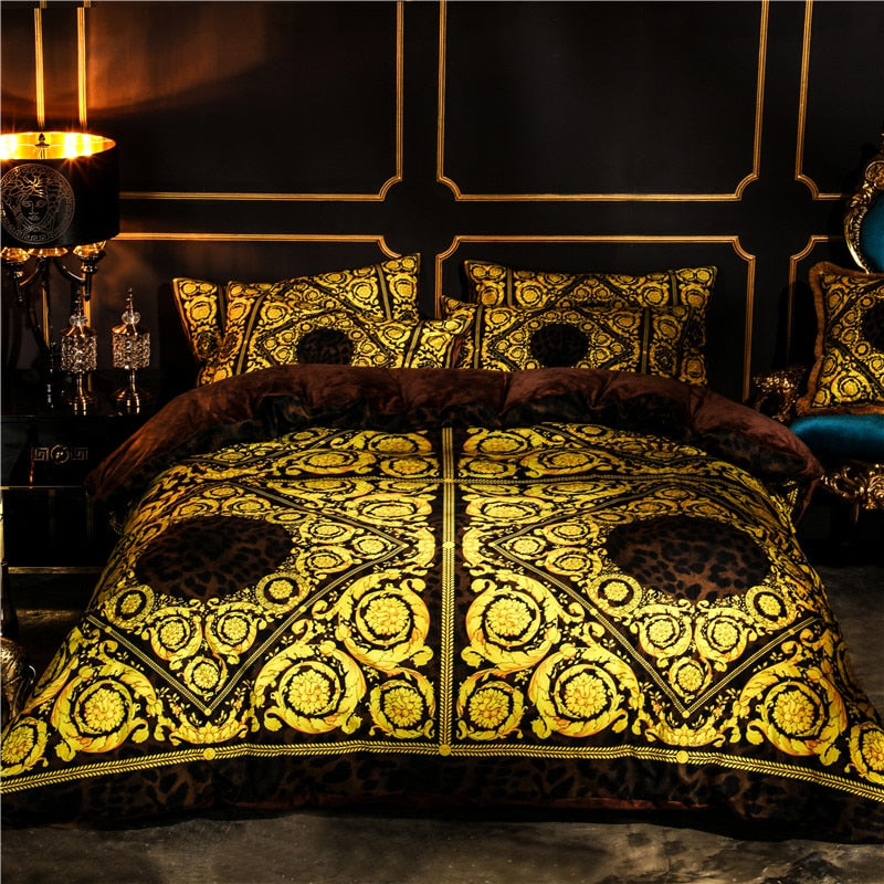 Royal European Luxury Classic Thick Duvet Cover Set, Velvet Fleece Fabric Bedding Set