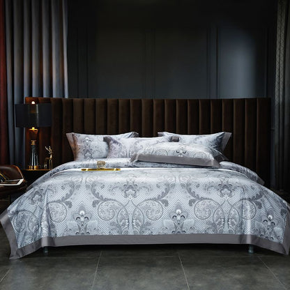 Luxury European Palace Baroque Satin Duvet Cover, Egyptian Cotton 1200TC Fabric Bedding Set