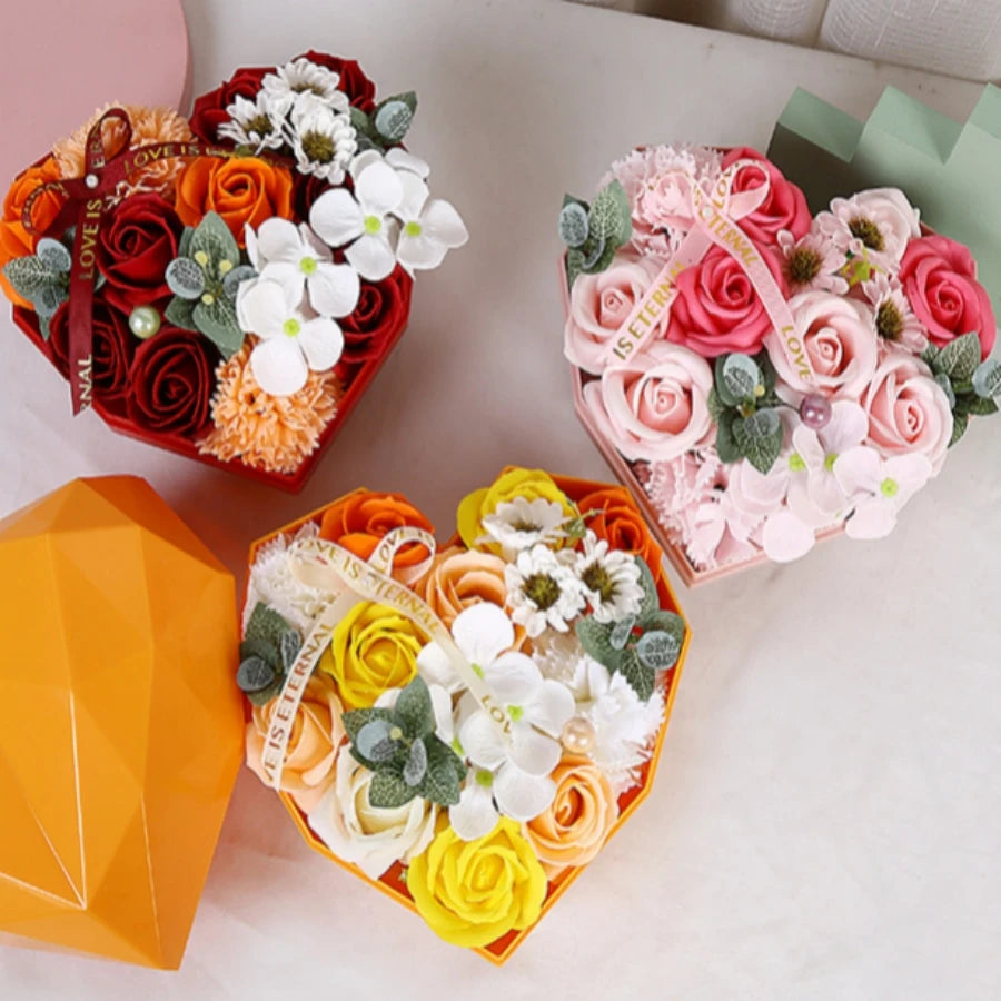 Love Red Heart Soap Flower Gift Boutique Package Gifts Wedding Artificial Flora