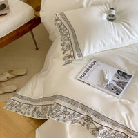 Thumbnail for White Blue Flowers Dragonfly Europe Satin Duvet Cover Set,1000TC Egyptian Cotton Bedding Set