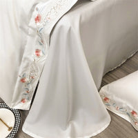 Thumbnail for Pink Vintage English Flowers Premium Embroidered Duvet Cover, Egyptian Cotton 1000TC Bedding Set