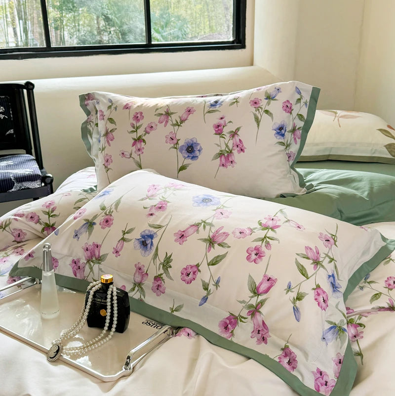 Flowers Print Pattern Egyptian Cotton 600TC Duvet Cover Bedding Set