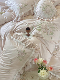 Thumbnail for French Rose Romance Vintage Embroidered Lace Duvet Cover Set, 1000TC Egyptian Cotton Bedding Set