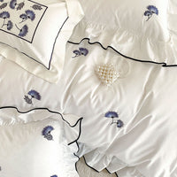 Thumbnail for White Red Burgundy French Flower Embroidered Lace Ruffles Duvet Cover Set, 1000TC Egyptian Cotton Bedding Set