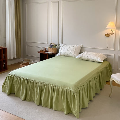 French Vintage White Green Patchwork Floral Ruffles Duvet Cover Set, 400TC Cotton Bedding Set