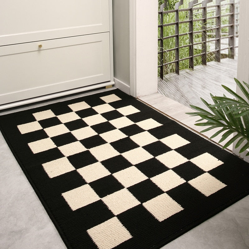 Black White Rug Chess Table Pattern for Front Door Carpet Decor