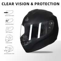 Thumbnail for Black White Star Full Face Motorcycle Helmets Clear Visor DOT Approved Moto Sport Out Door