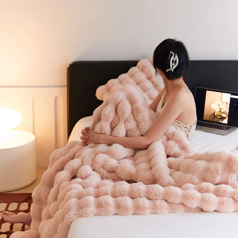 Beige Pink Blue Fur Blankets for Winter Luxury Warm Comfortable for Sofa