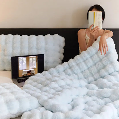 Beige Pink Blue Fur Blankets for Winter Luxury Warm Comfortable for Sofa