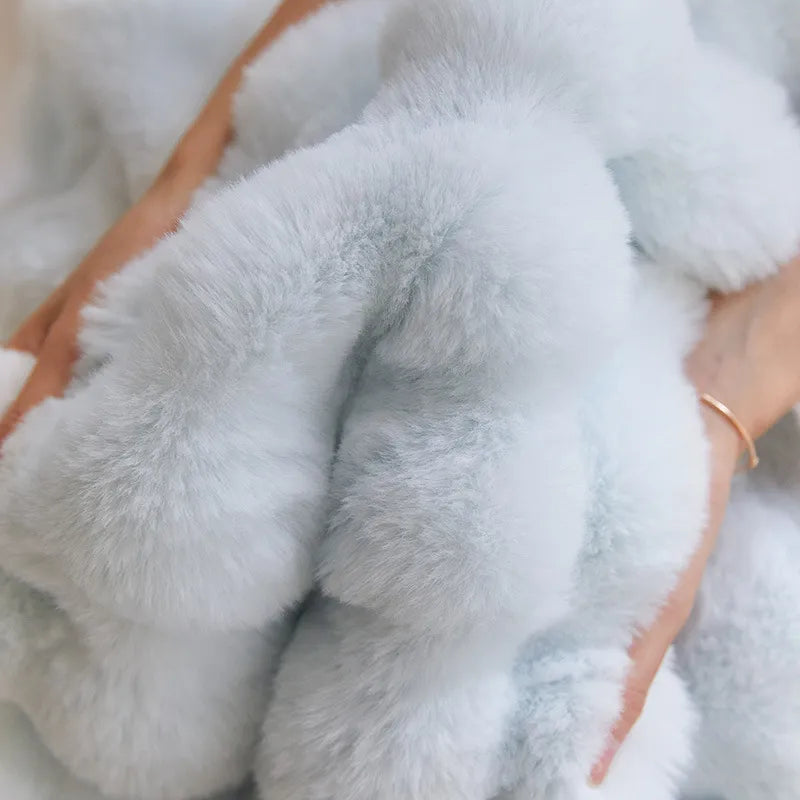 Beige Pink Blue Fur Blankets for Winter Luxury Warm Comfortable for Sofa