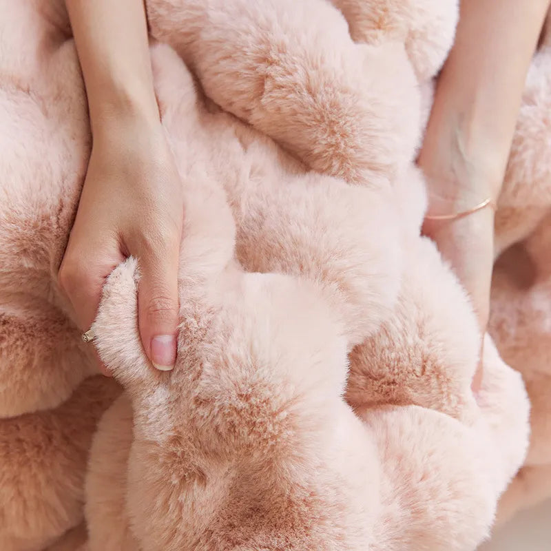 Beige Pink Blue Fur Blankets for Winter Luxury Warm Comfortable for Sofa