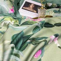 Thumbnail for Blue Tulip Garden Flower Leaves Duvet Cover Set, Bamboo Fiber 800TC Bedding Set