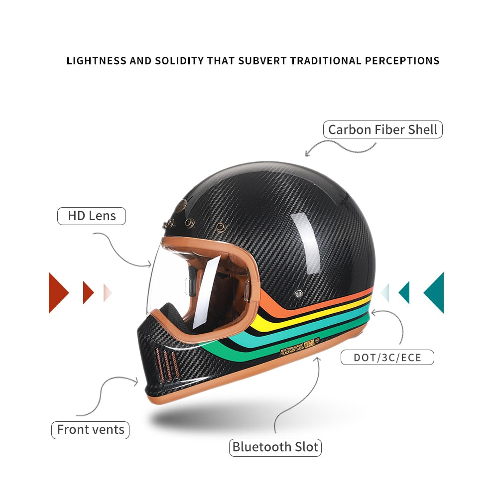 Black Classic Premium Motorcycle Helmets Genuine Carbon Fiber Full Face Moto Carbon Fiber Lightweight Racing Dot Approved