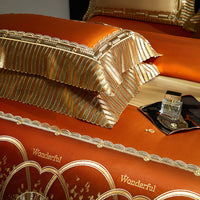 Thumbnail for Luxury Gold Orange Horse Lace Palace European Silky Duvet Cover, 1200TC Egyptian Cotton Bedding Set