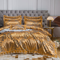 Thumbnail for Gold Green Satin Jacquard Very Soft Silky Duvet Cover Bedding Set