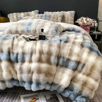 Thumbnail for Premium Gradient Fur Autumn Winter Plush Cozy Duvet Cover Bedding Set