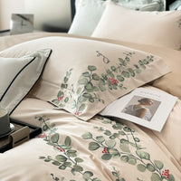 Thumbnail for Green Vine American Country Flowers Embroidered Duvet Cover, Egyptian Cotton 1000TC Bedding Set